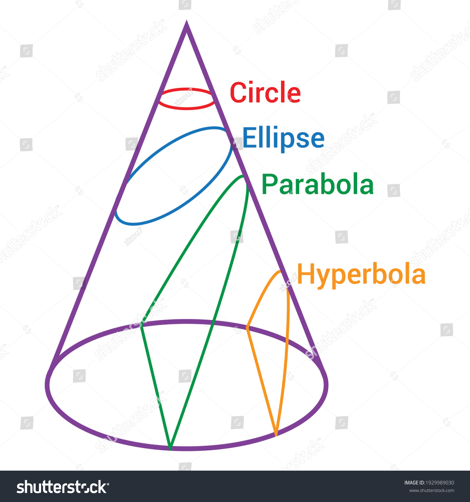 four types of conic sections - Royalty Free Stock Vector 1929989030 ...