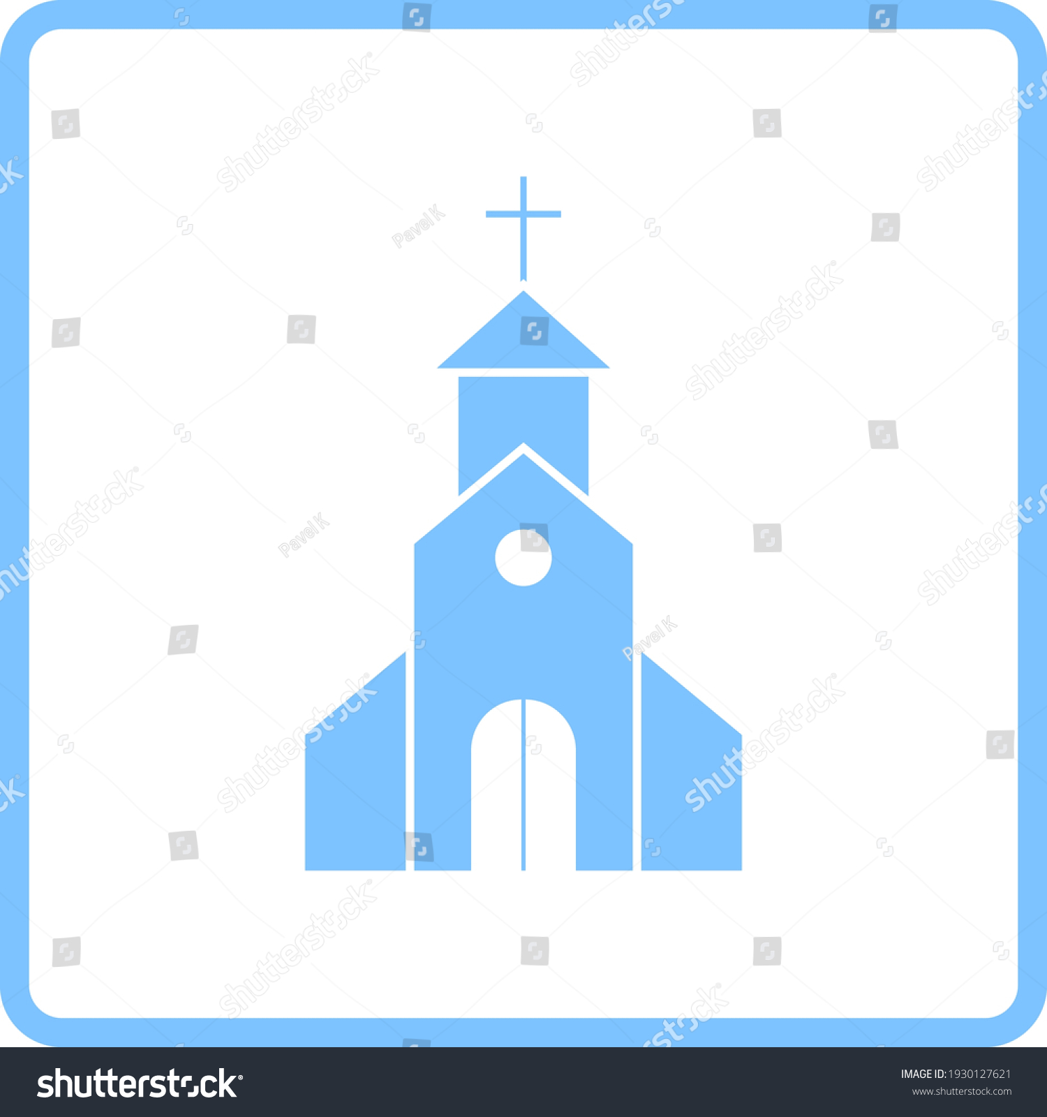 Church Icon. Blue Frame Design. Vector - Royalty Free Stock Vector