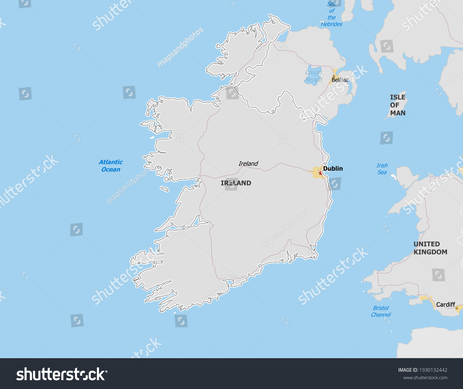 Map of Ireland. Map is drawn in high detail and - Royalty Free Stock ...