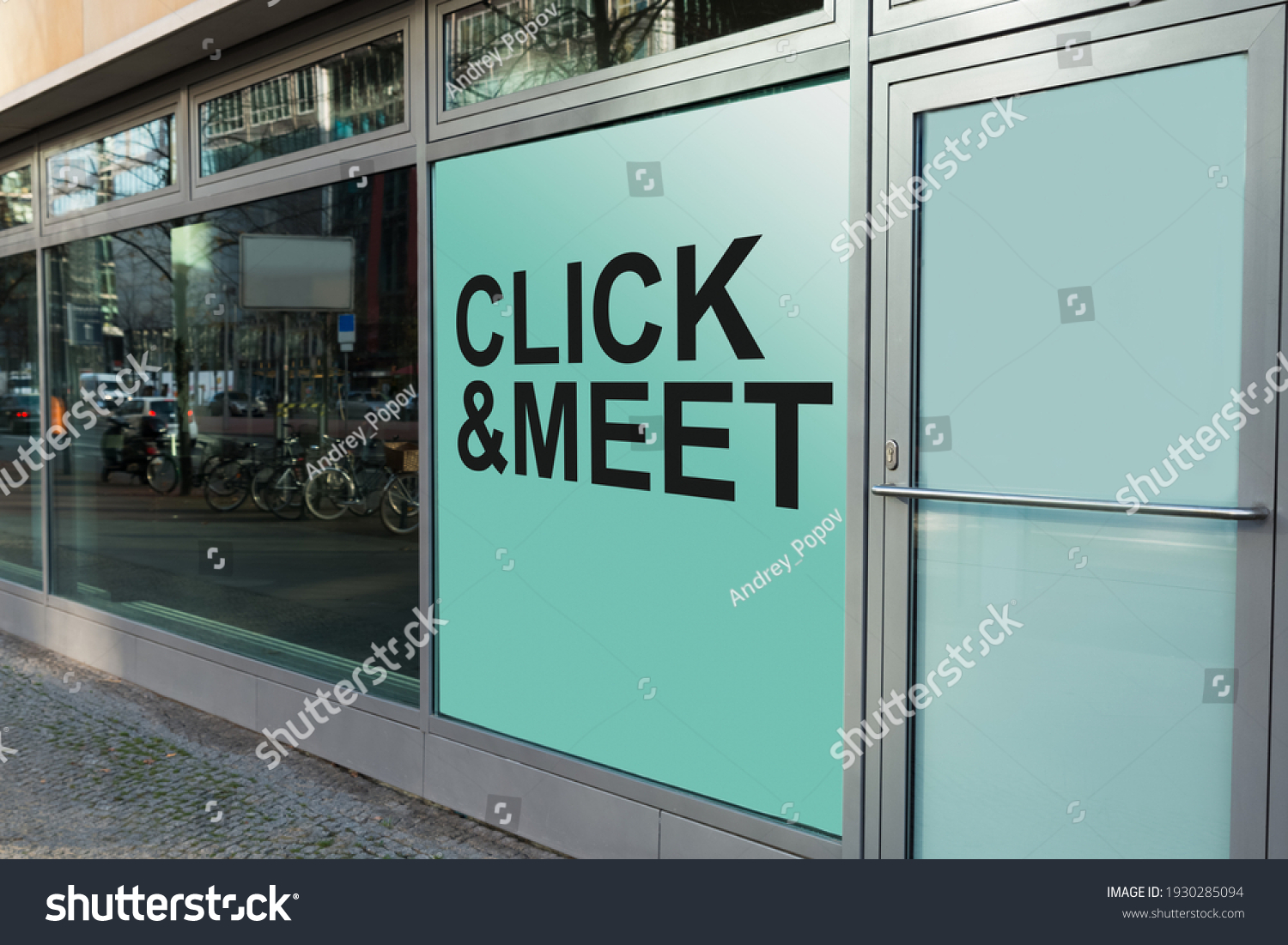 Click And Meet Sign Outside Store Shop #1930285094
