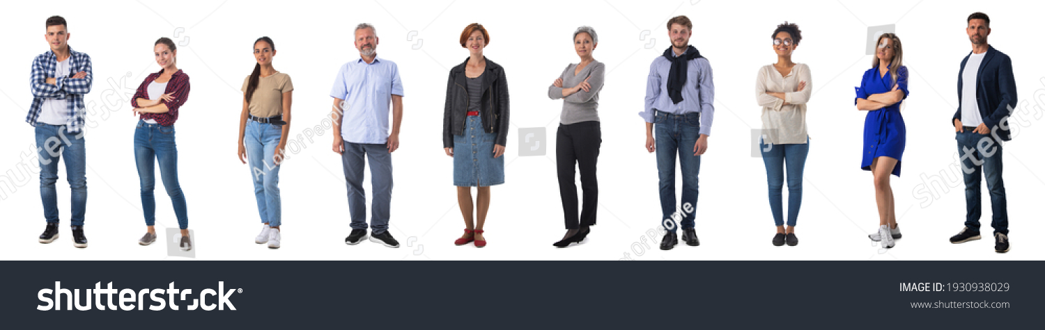 Collection of full length portrait of people in casual clothes isolated on white background #1930938029