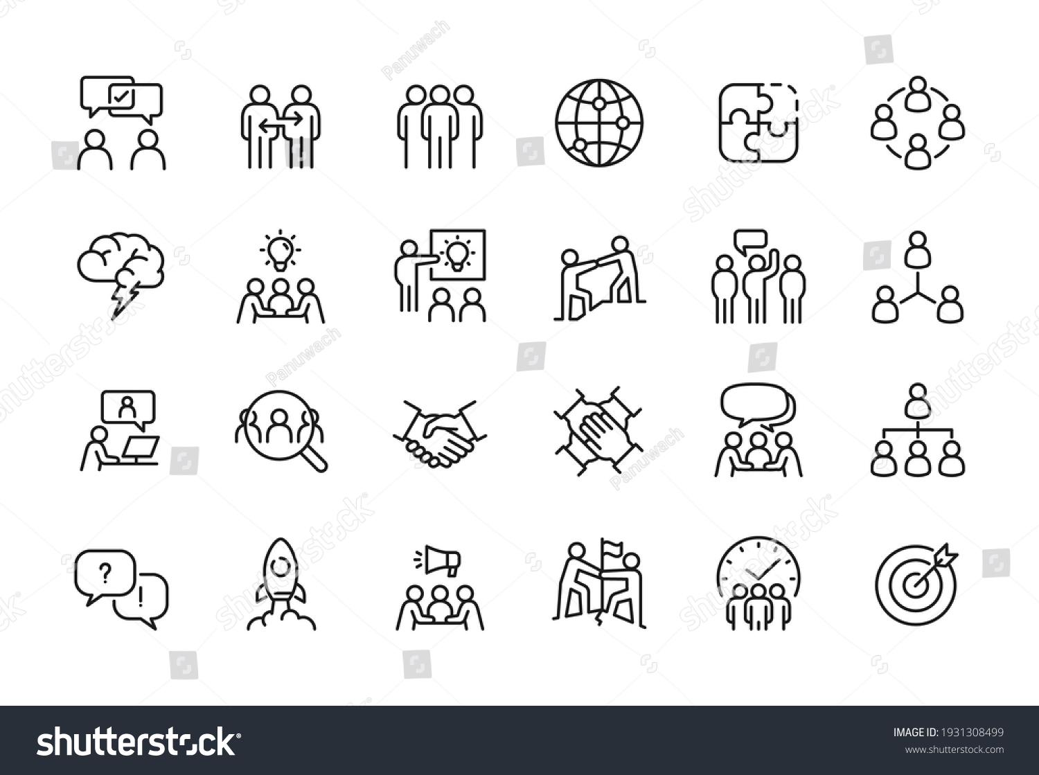 Minimal Teamwork in business management icon set - Editable stroke, Pixel perfect at 64x64 #1931308499