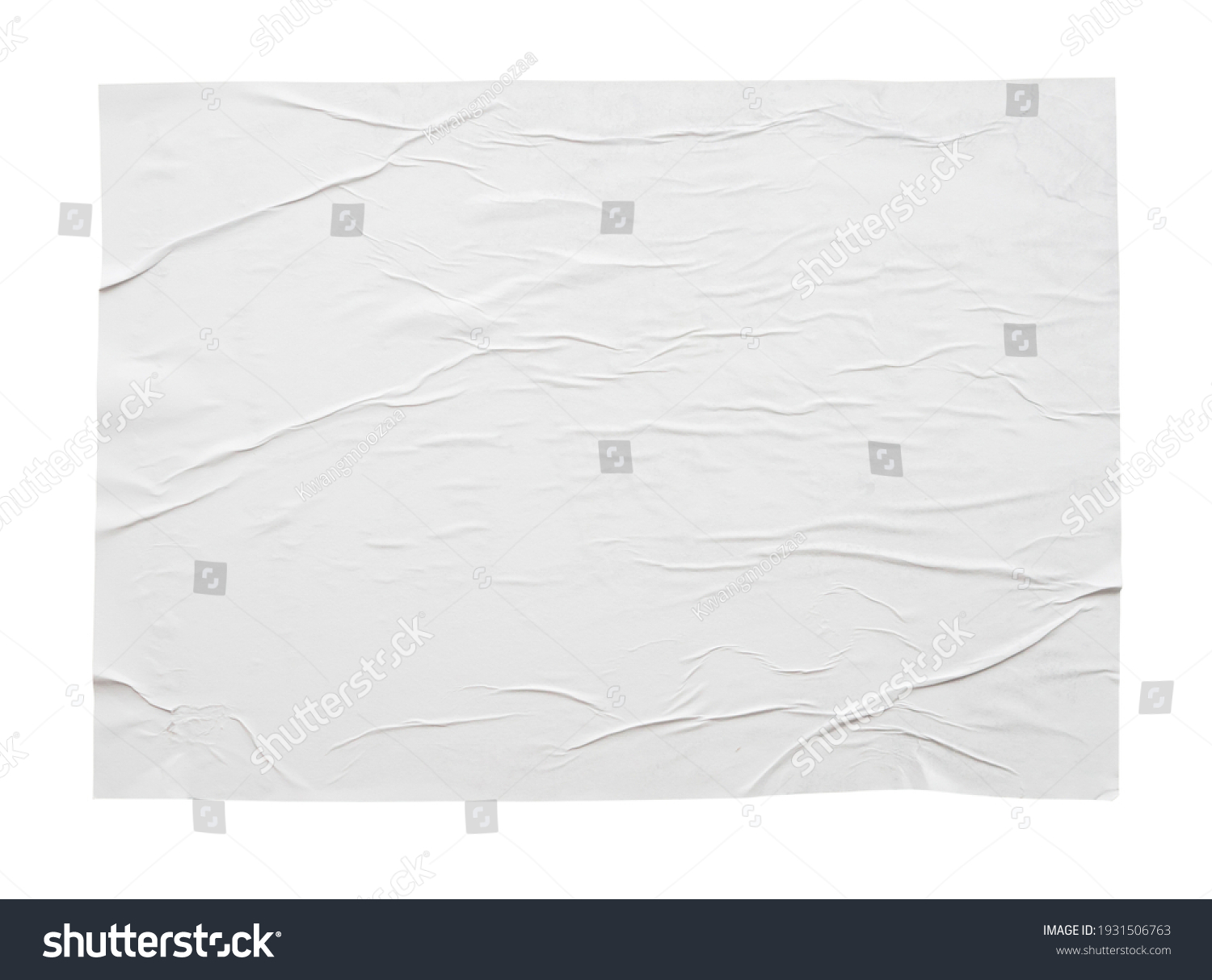 Blank white crumpled and creased sticker paper poster texture isolated on white background #1931506763