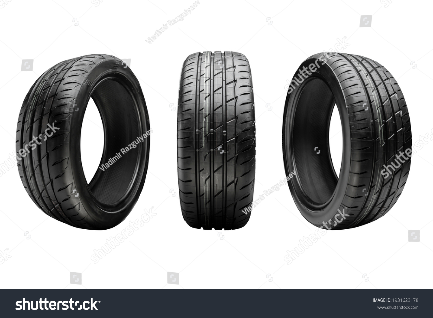 three new summer tires, isolate on a white background #1931623178