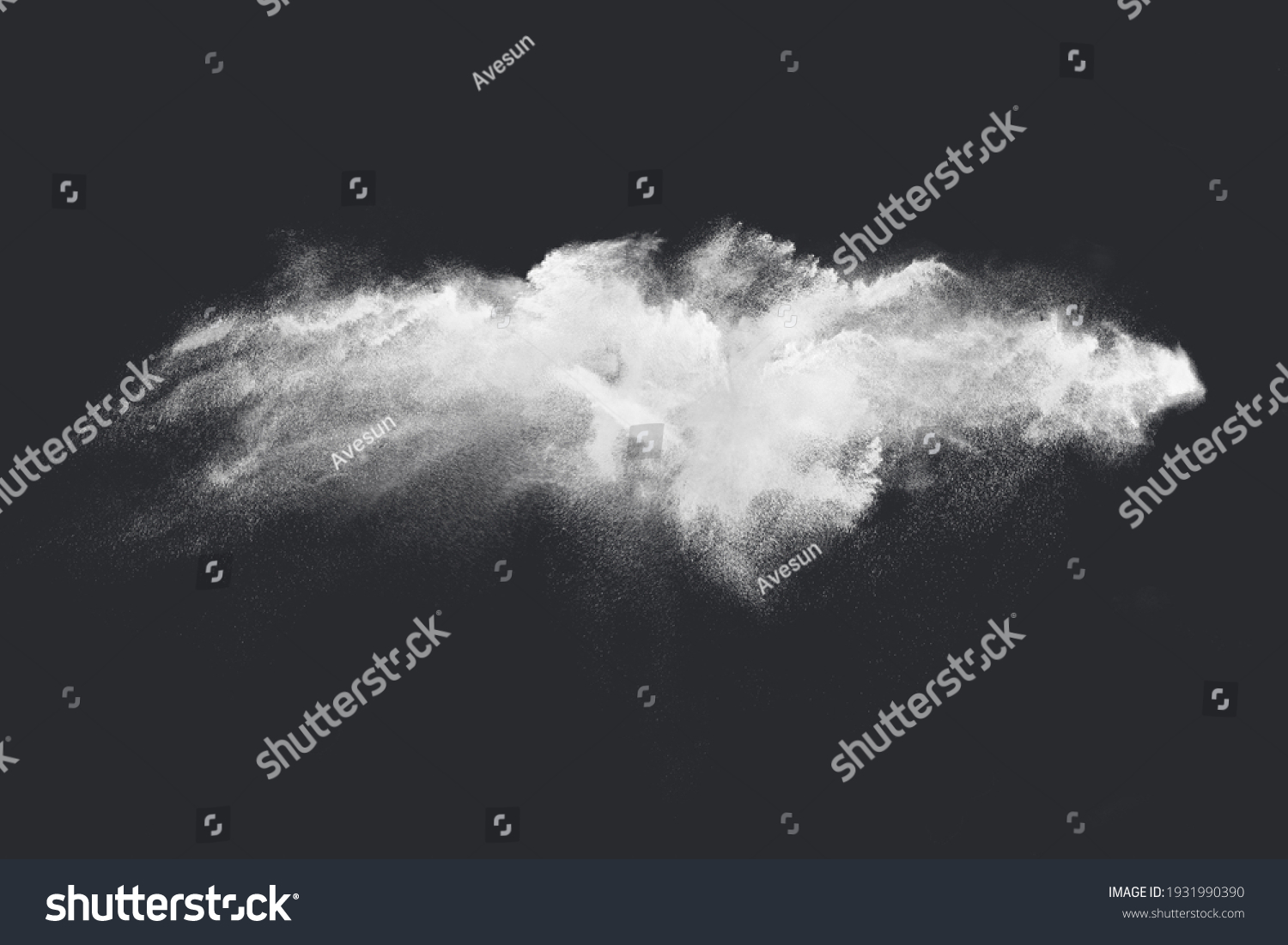 Abstract design of white powder snow cloud explosion on dark background #1931990390