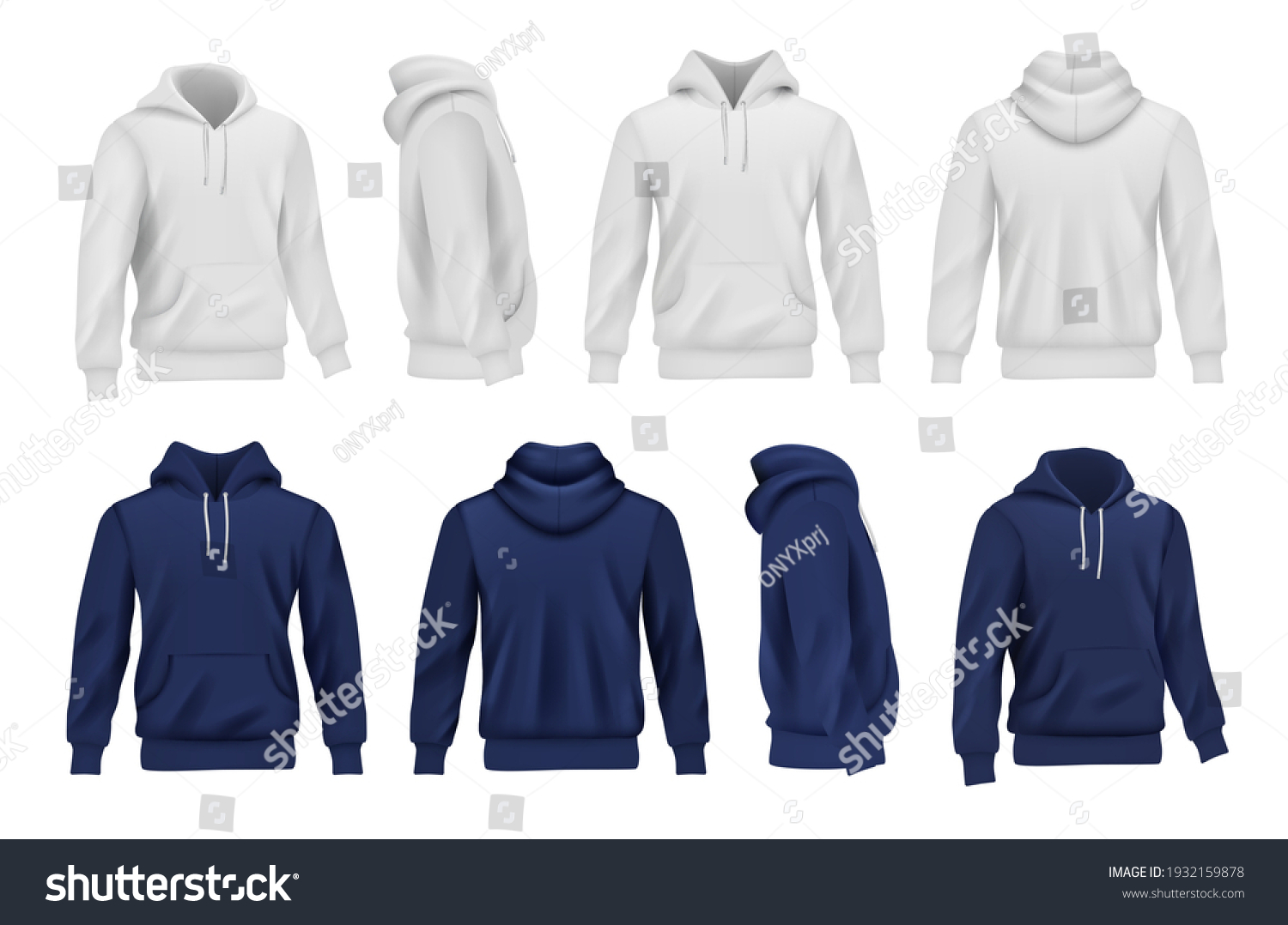 Hoodie collection. Black and white sport casual clothes for men decent vector realistic mockup #1932159878
