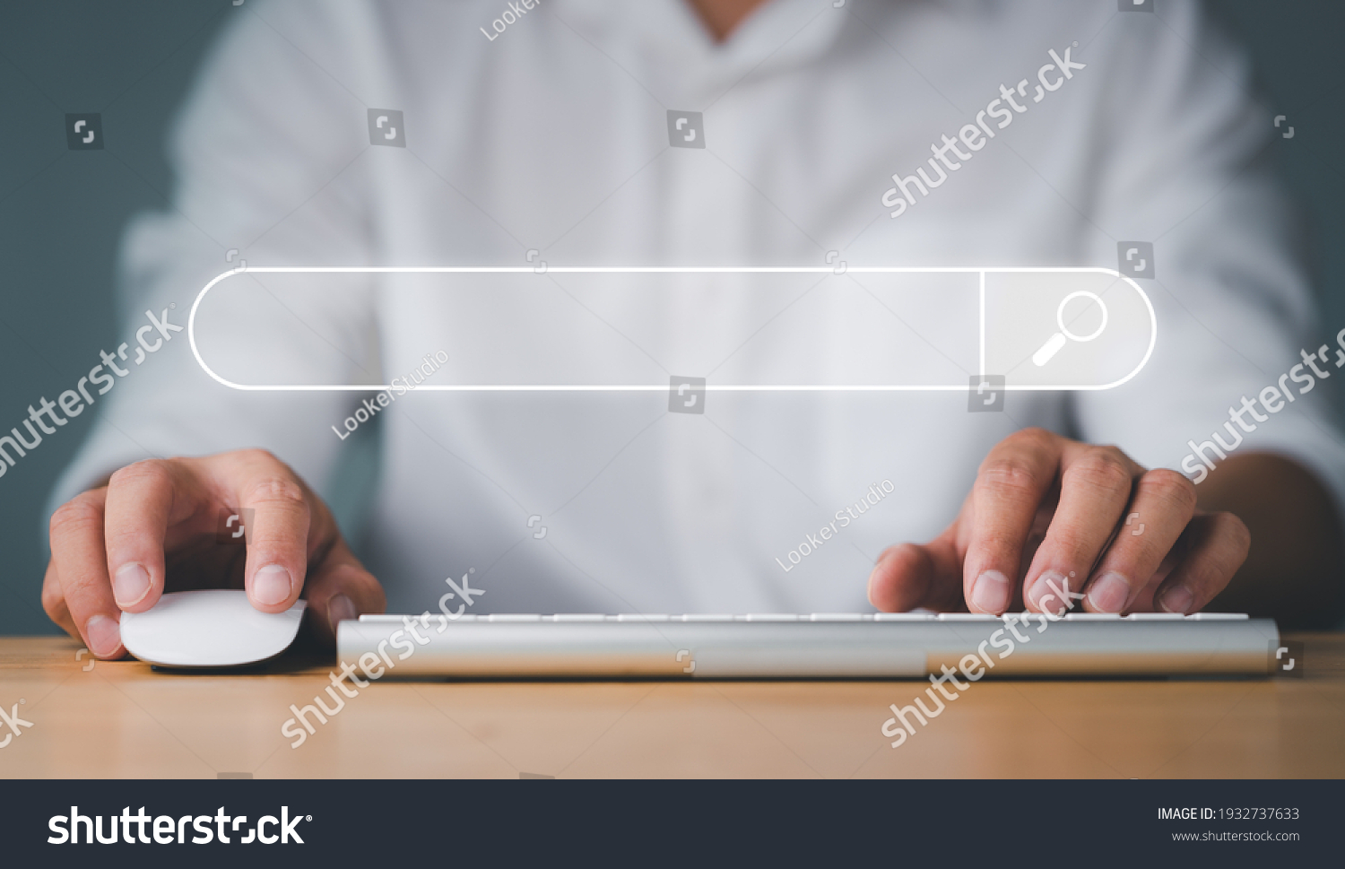 Data Search Technology Search Engine Optimization. man's hands are using a computer keyboard to Searching for information. Using Search Console with your website. #1932737633