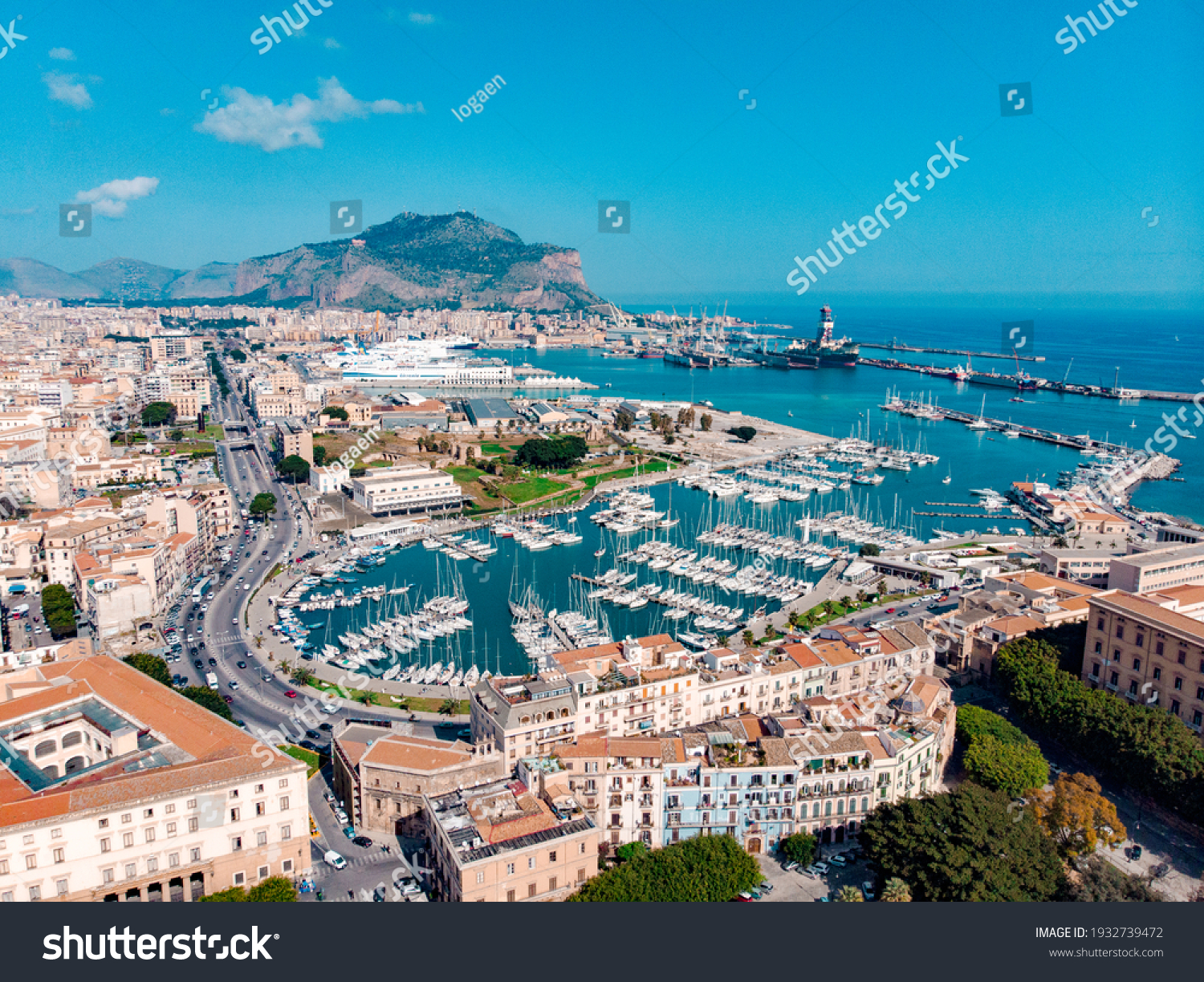 Palermo City, Sicily island in Italy. Aerial view of beautiful Mediterranean town. Drone Photography #1932739472