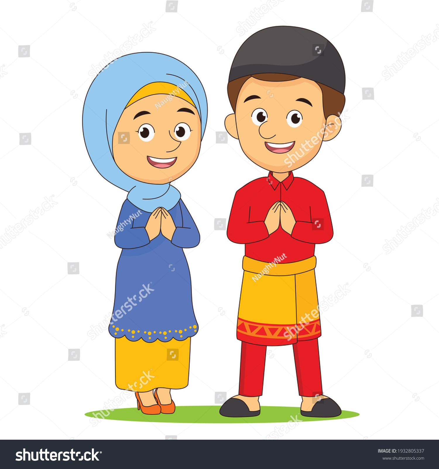 Hari Raya Eid Day Happy Muslim Man and Woman - Royalty Free Stock ...