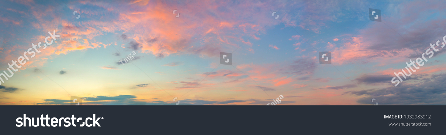 Huge Panoramic view of  Sunset  Sunrise Sundown Sky with colorful clouds, long panorama, crop it #1932983912
