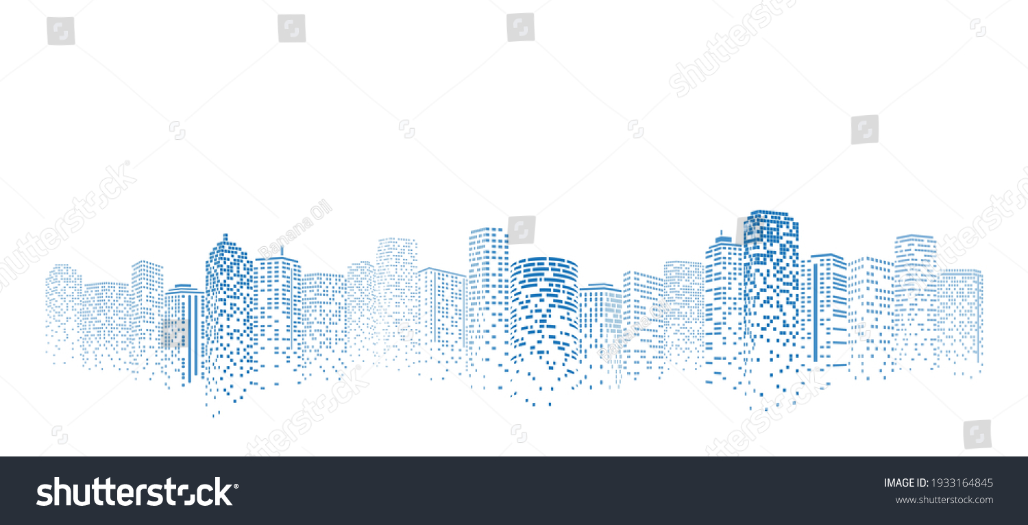 Perspective building. Digital or smart city illustration. City scene on night time. #1933164845