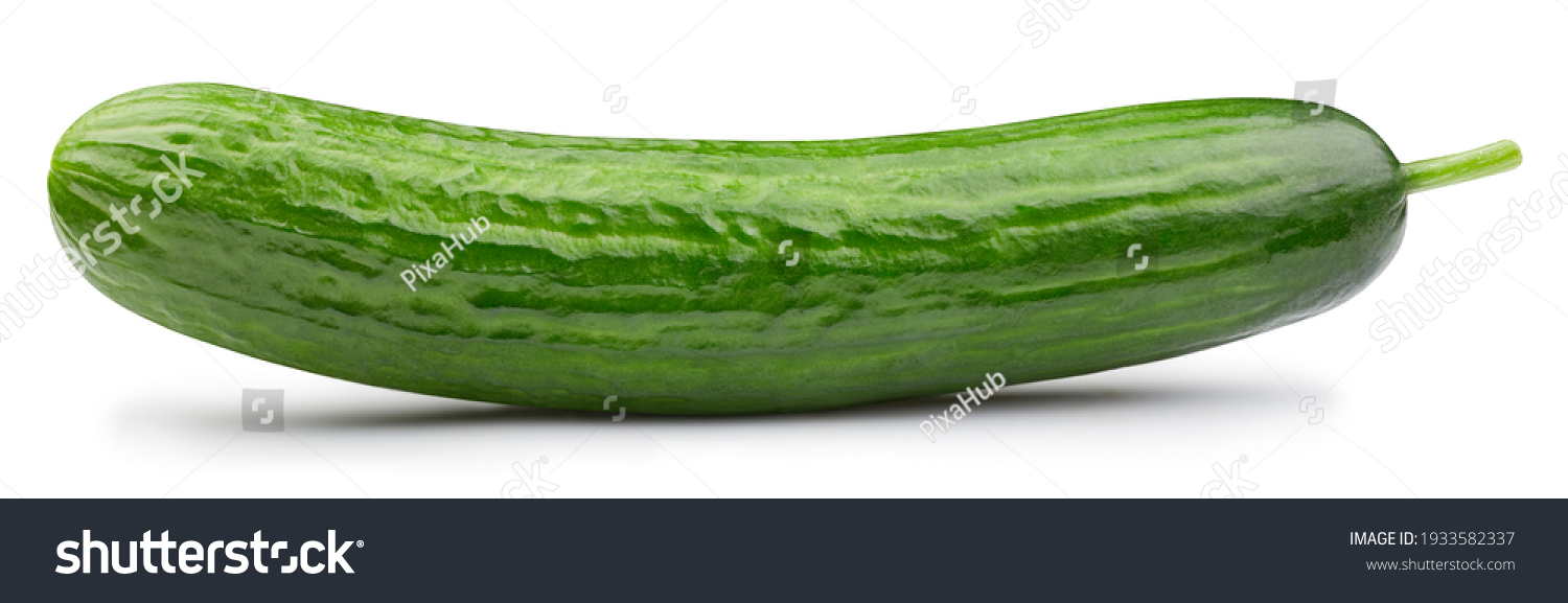 Isolated cucumber. Fresh organic cucumber isolated clipping path. Cucumber macro studio photo. High End Retouching #1933582337