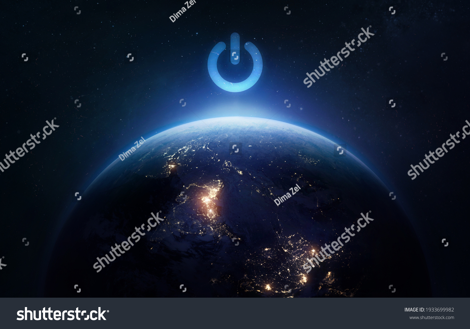 Surface of Earth planet in dark outer space. Earth hour. Our home. Power and electricity. Elements of this image furnished by NASA #1933699982