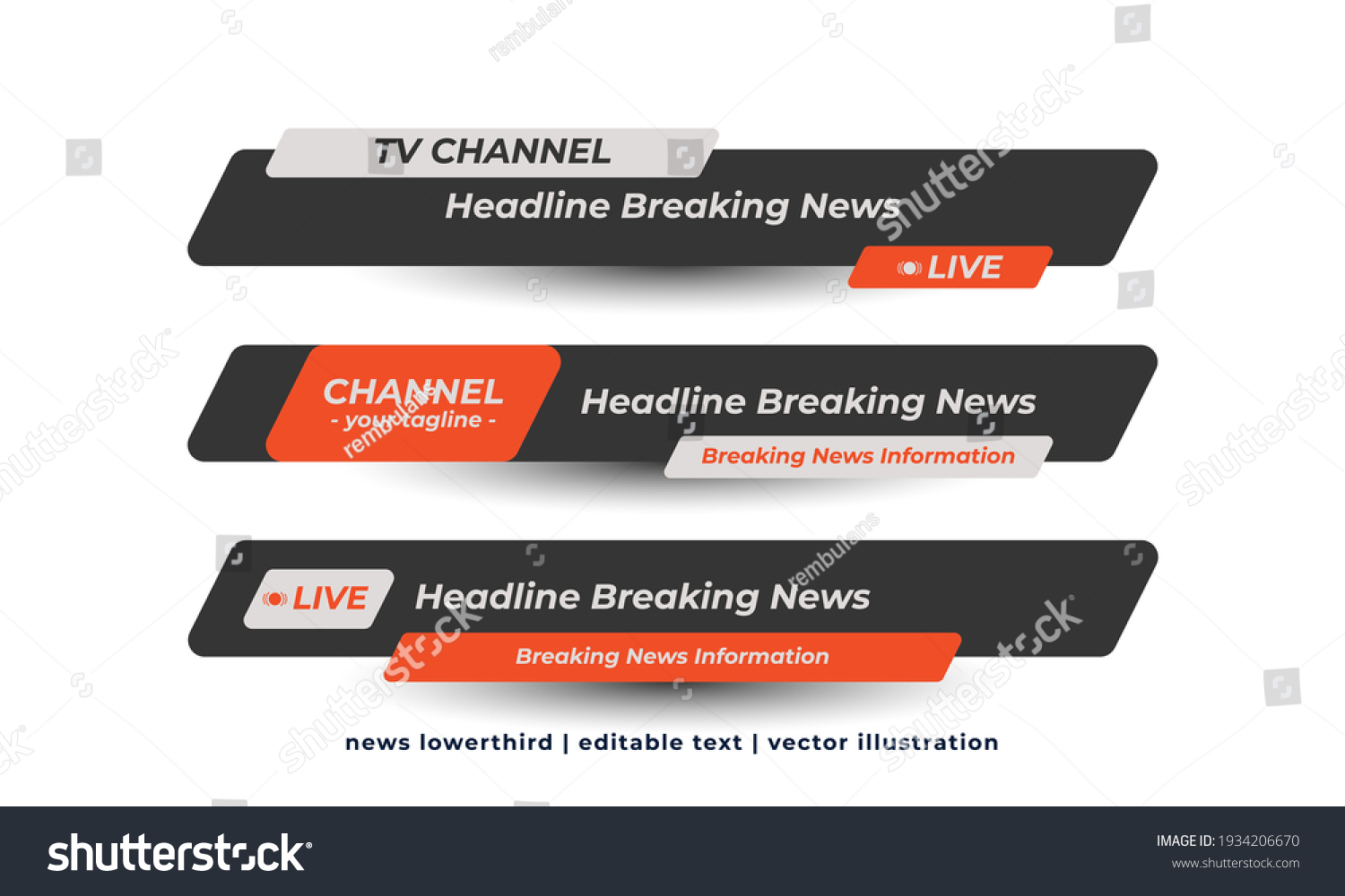 Lower third template. TV header mockup. Television news. Elegant and fancy lower third design. Breaking news template with text. Isolated object media mockup box. Vector illustration EPS 10 #1934206670