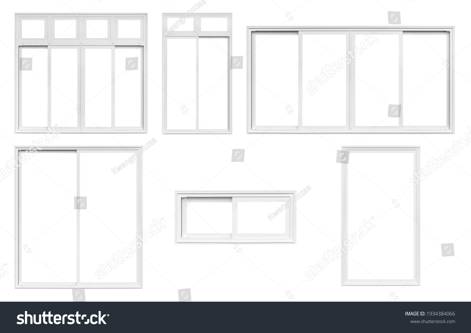 Real modern house window frame set collection isolated on white background with clipping path #1934384066