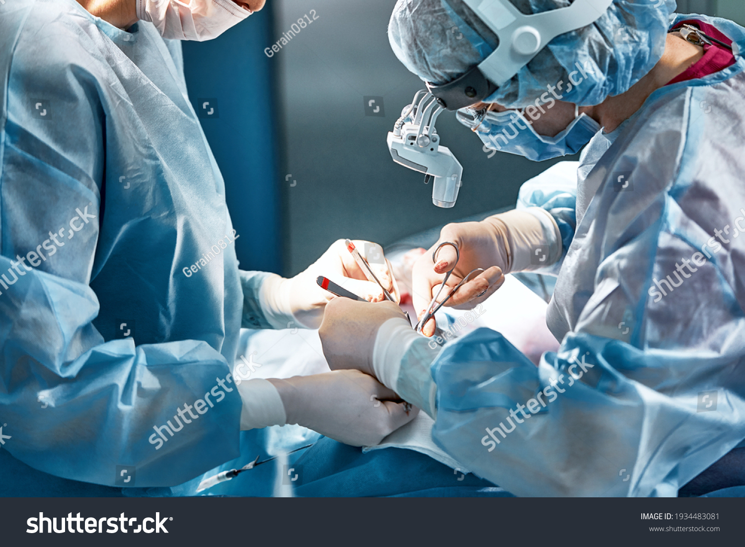 Rhinoplasty men, the surgeons gloved hands hold the instruments during nose surgery Doctor in gloves holds medical instrument during rhinoplasty #1934483081