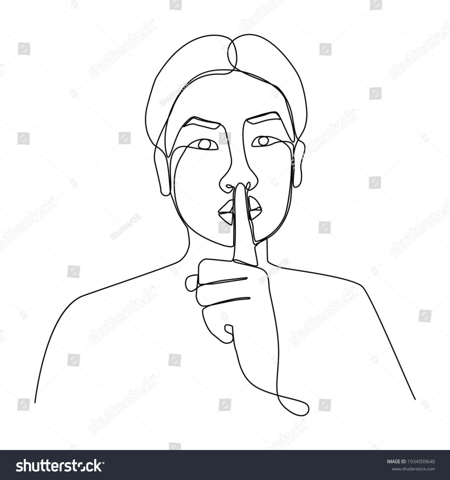 One line drawing of Asian using finger for - Royalty Free Stock Photo ...