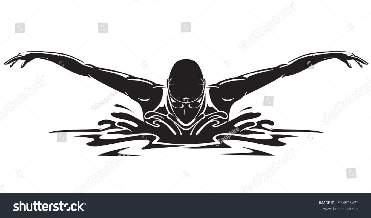 Female Swimmer Silhouette Butterfly Stroke Royalty Free Stock Vector