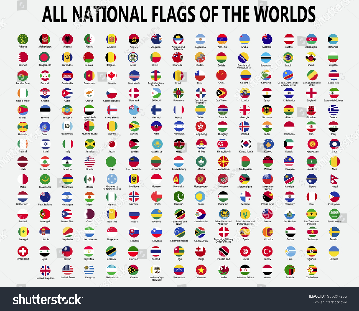 All national flags of the world . Circle concave button design . Elements vector . #1935097256