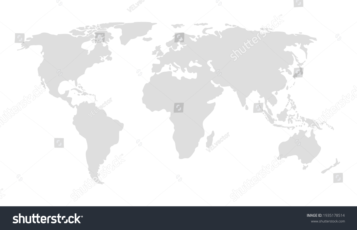 Gray blank vector map of the world isolated on white background. Flat Earth, Globe worldmap icon. #1935178514