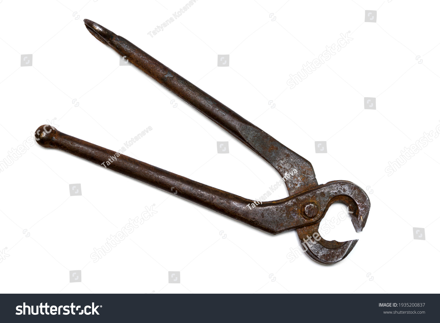 Old rusty pincer pliers isolated on white background. #1935200837