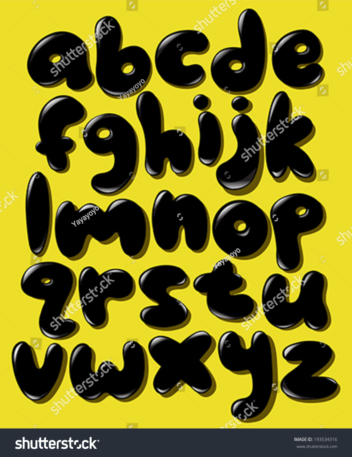 Black lower case bubble alphabet set - Royalty Free Stock Vector