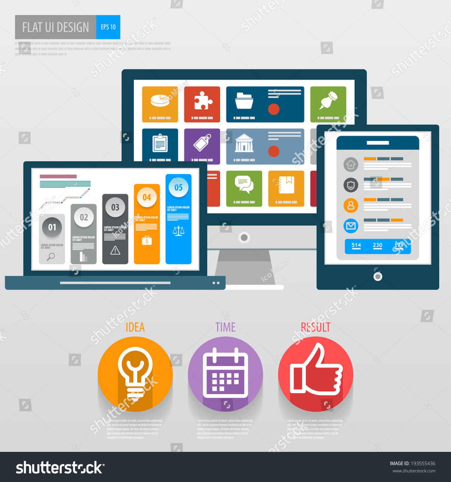 Flat Ui Design. Responsive Web Template. Icons - Royalty Free Stock ...