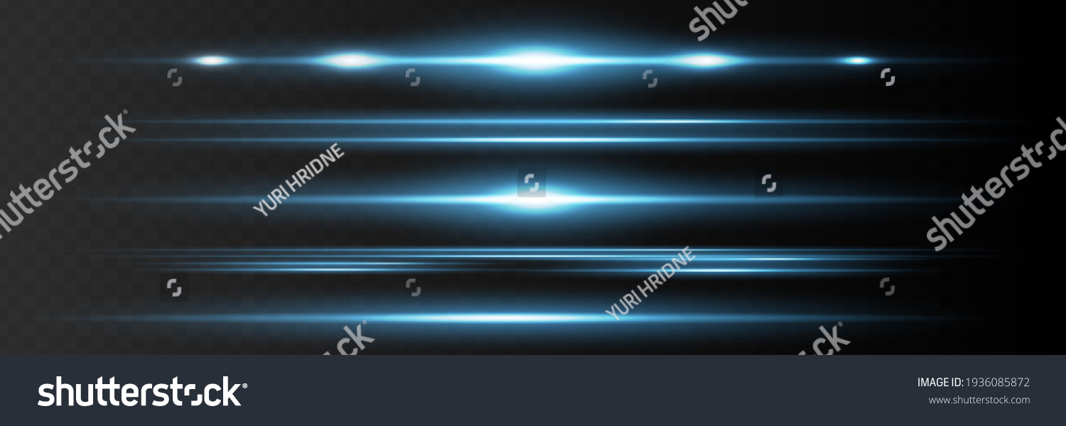 Red horizontal lens flares pack. Laser beams, horizontal light rays.Beautiful light flares. Glowing streaks on dark background. Luminous abstract sparkling lined background #1936085872