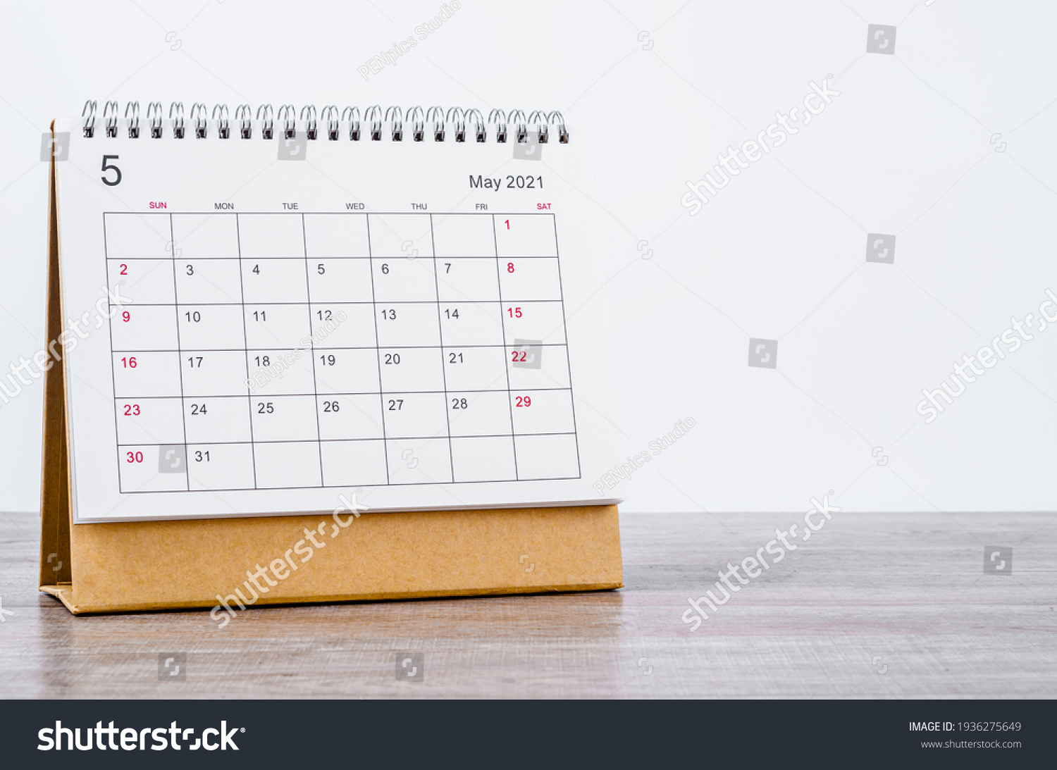 May Calendar 2021 on wooden table background #1936275649