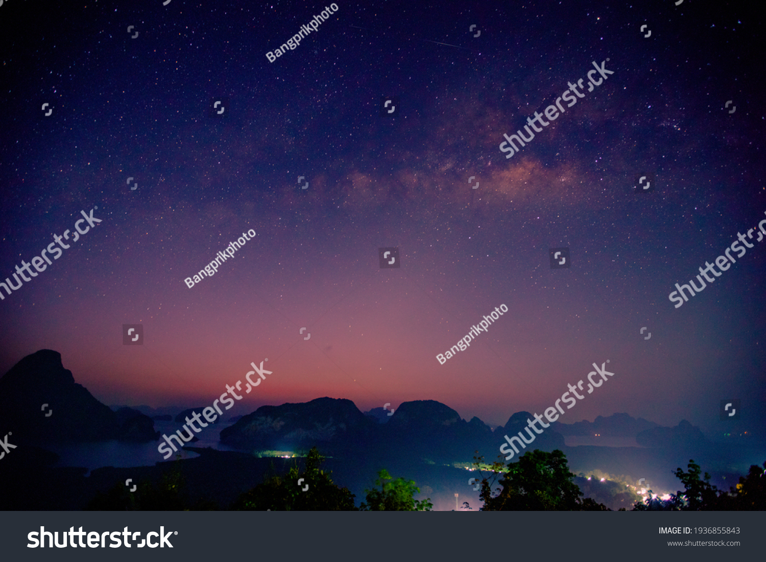 Abstract background of celestial stars, blurred wallpaper of the Milky Way at night, is a natural beauty. Seen during the time of the season #1936855843