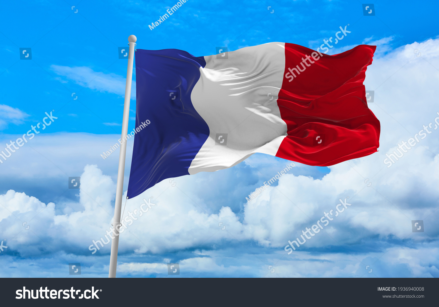 Large French flag waving in the wind #1936940008