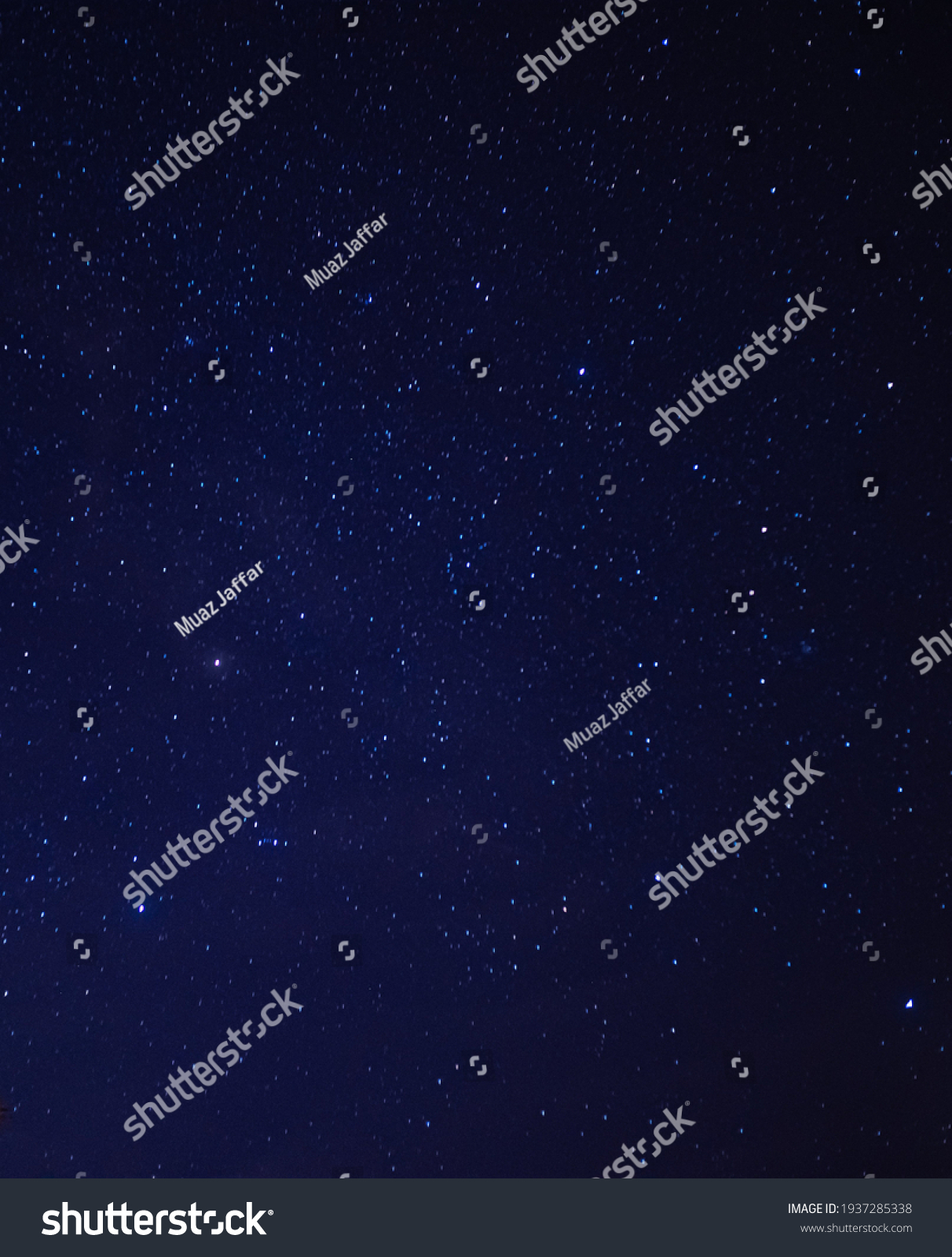 Background image of starry night sky. Image contains noise and grains due to high ISO and soft focus due to slow shutter. #1937285338