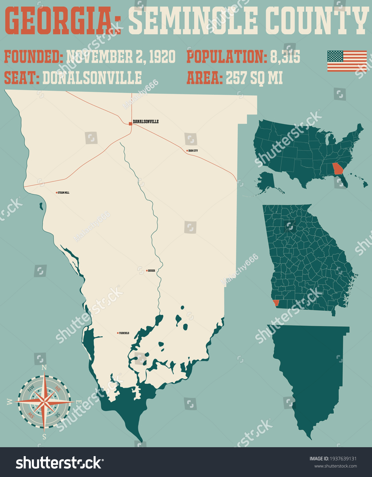 Large and detailed map of Seminole county in - Royalty Free Stock ...