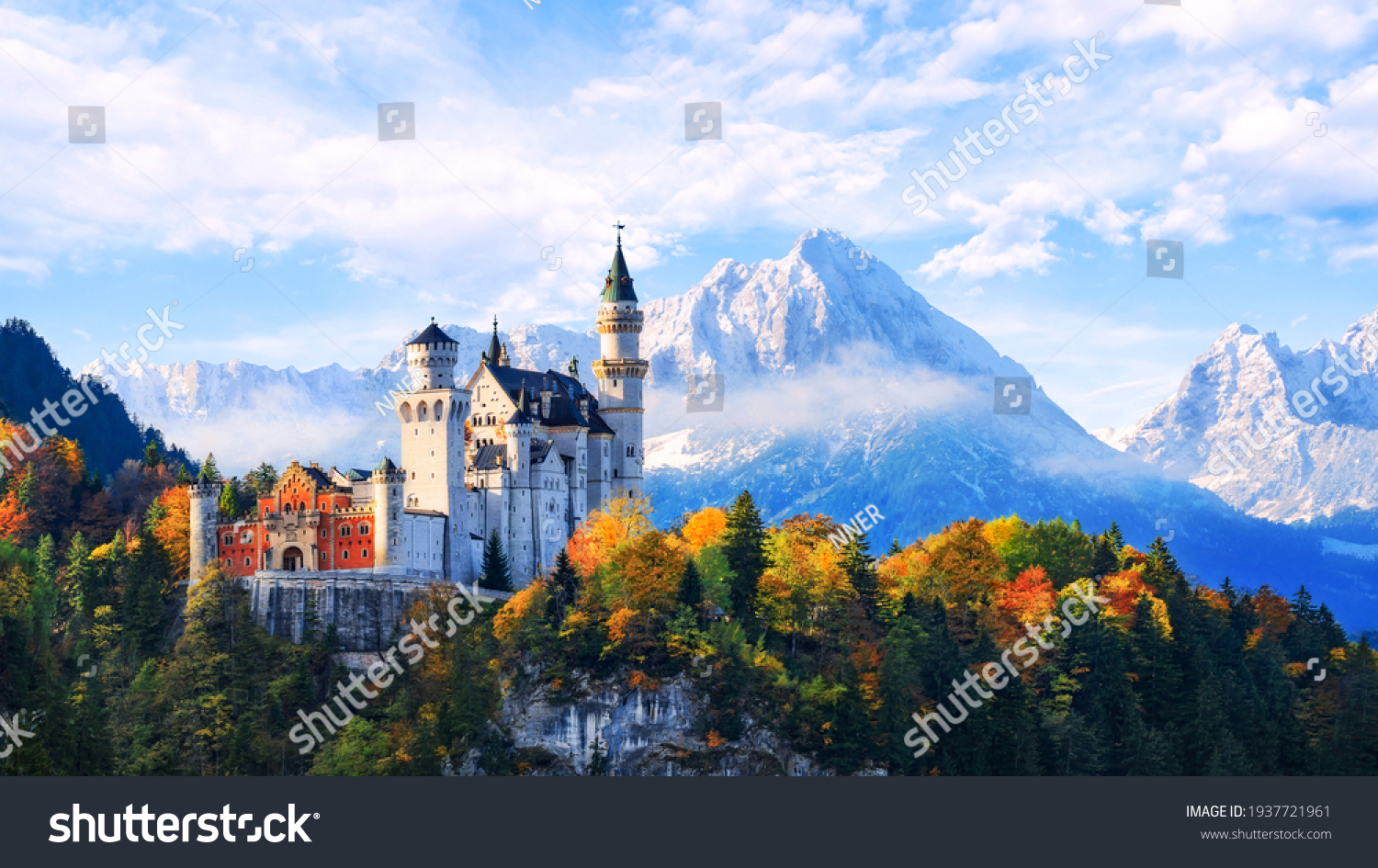 Beautiful view of Neuschwanstein castle in the Bavarian Alps, Germany. #1937721961