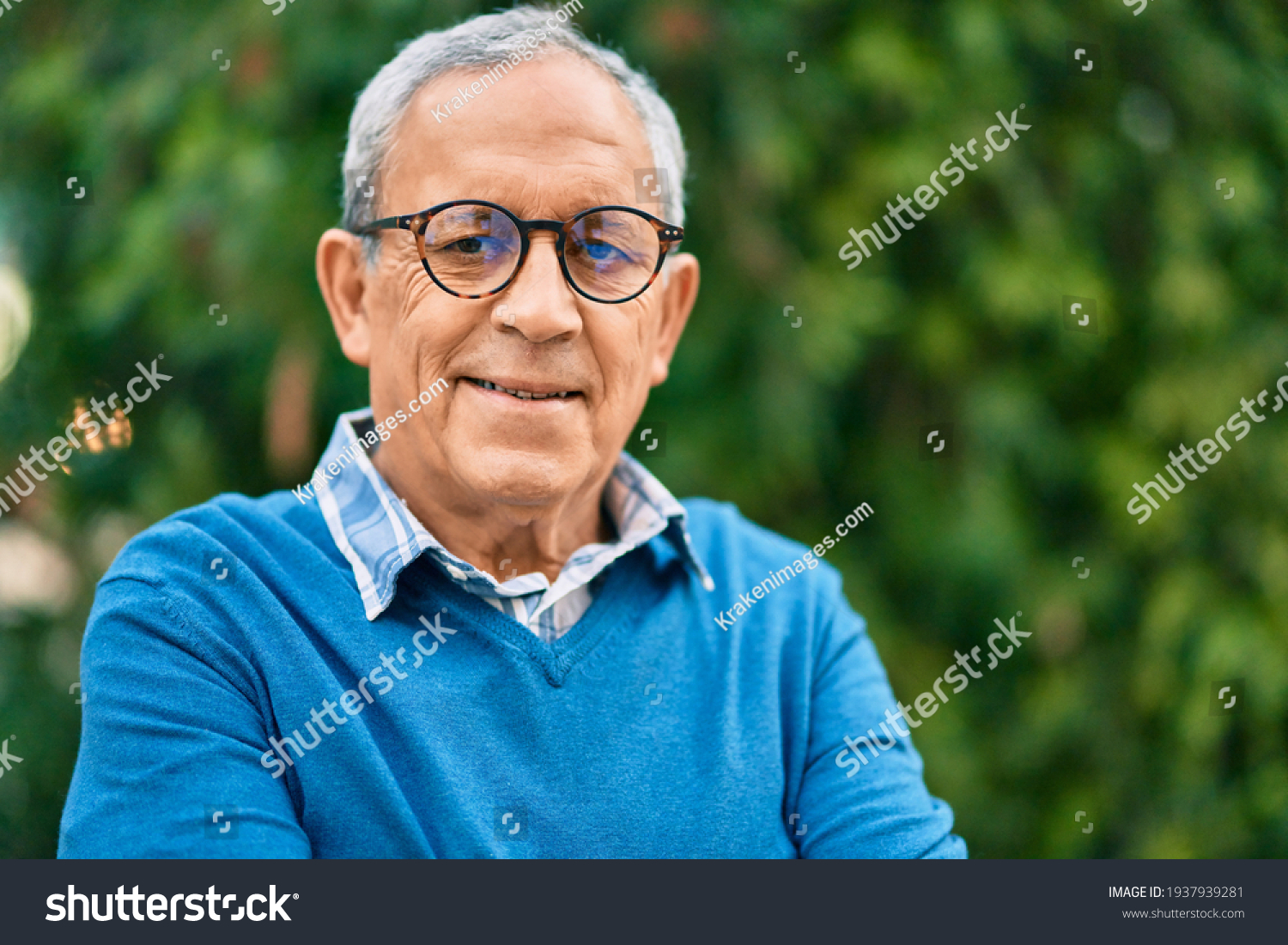 Senior grey-haired man smiling happy standing at the city. #1937939281