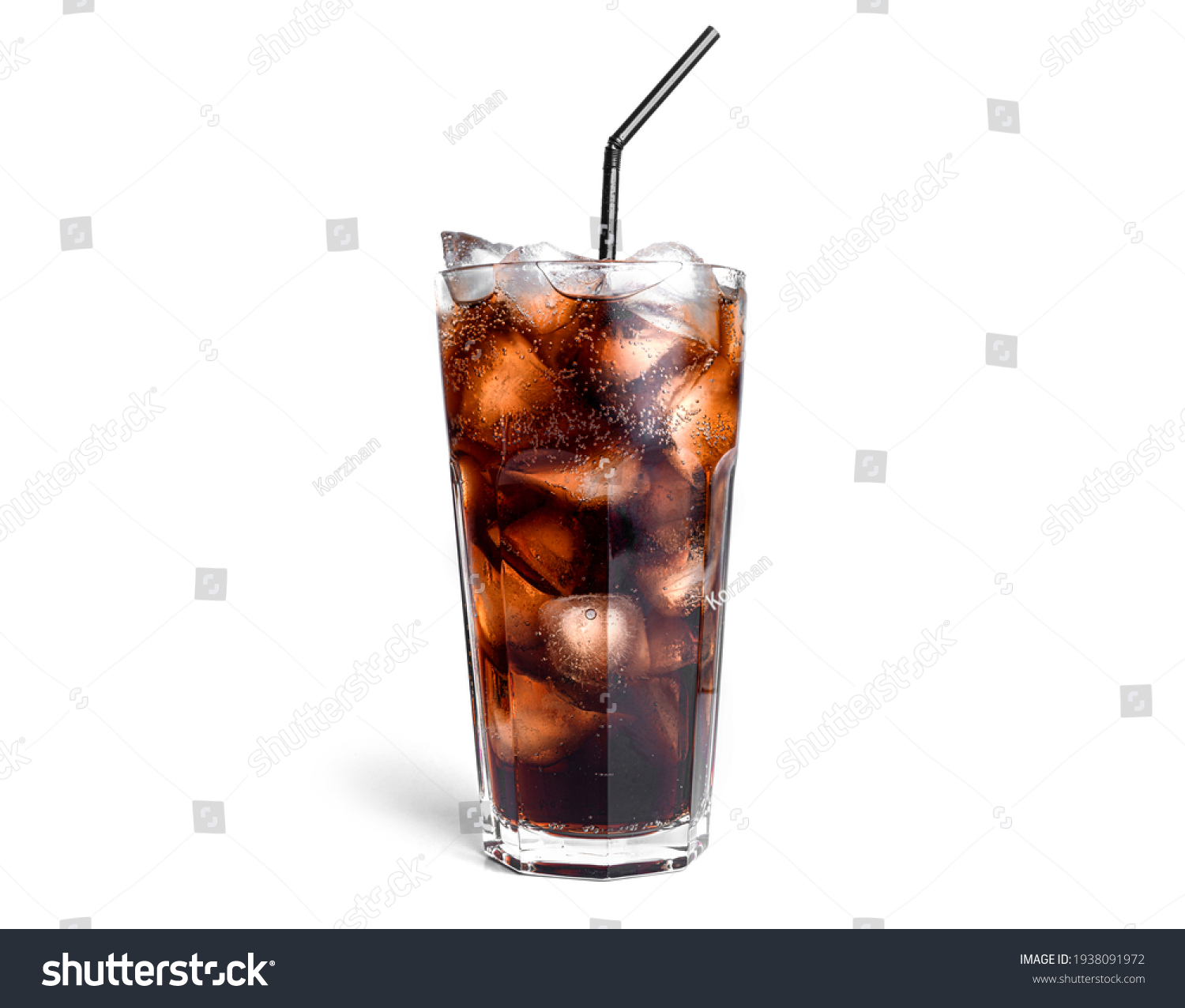 Soda with ice in a transparent glass isolated on a white background. High quality photo #1938091972