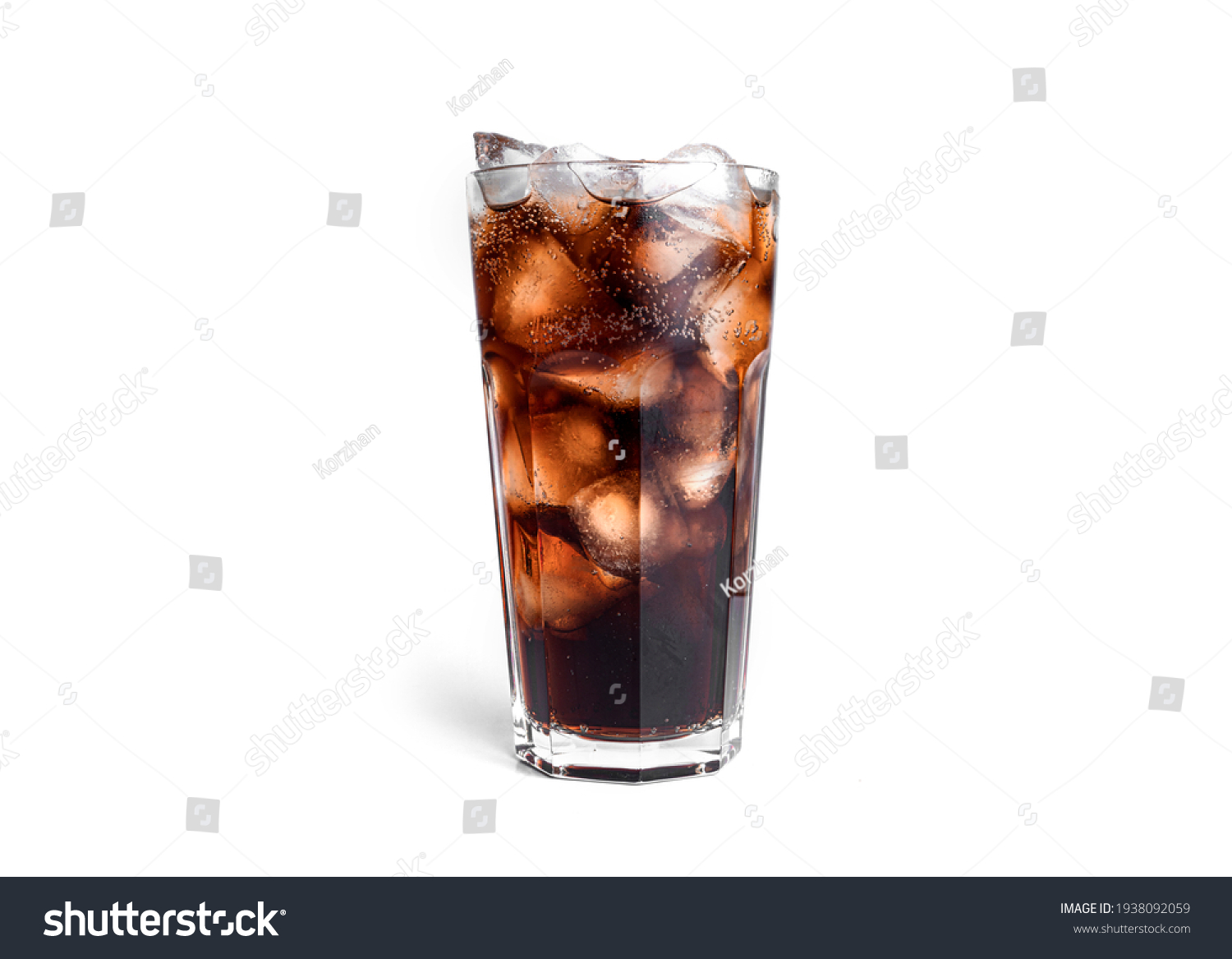 Soda with ice in a transparent glass isolated on a white background. High quality photo #1938092059