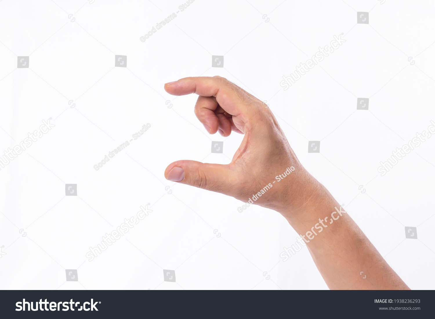 Hand holding. Grasping hands. Holding gesture. Man hands. Isolated on white Holding objects White background #1938236293