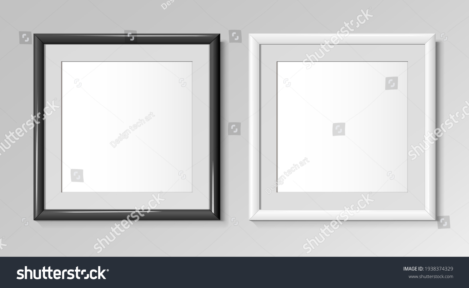 Realistic square black and white frames for paintings or photographs. Vector illustration. #1938374329