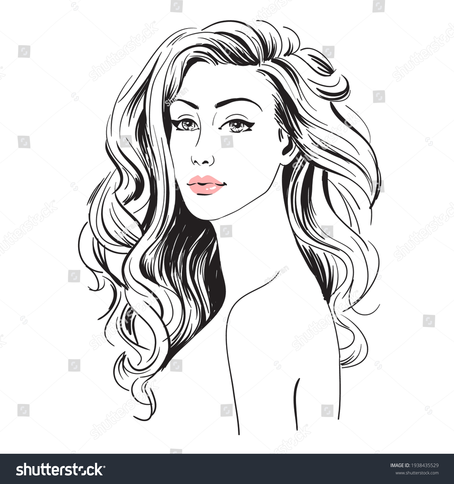 Beautiful young women with long hair, sketch, - Royalty Free Stock ...