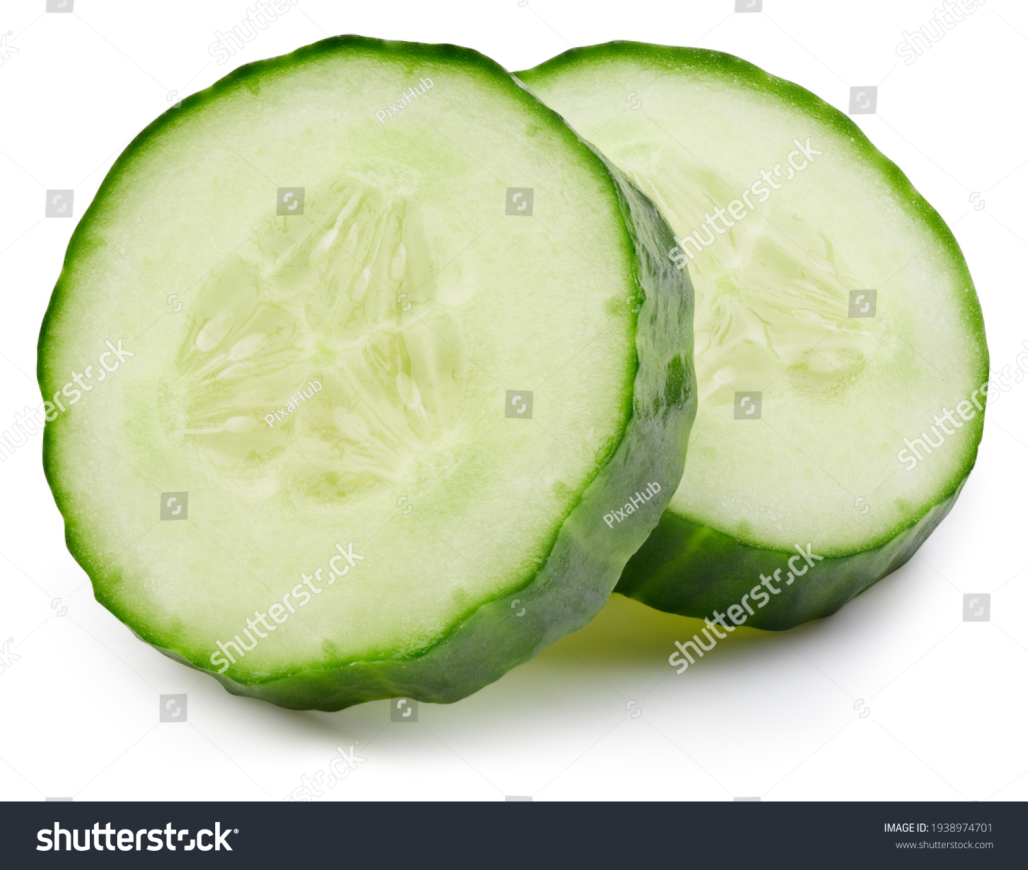 Cucumber slice isolated on white background. Cucumber on white. Cucumber with clipping path #1938974701