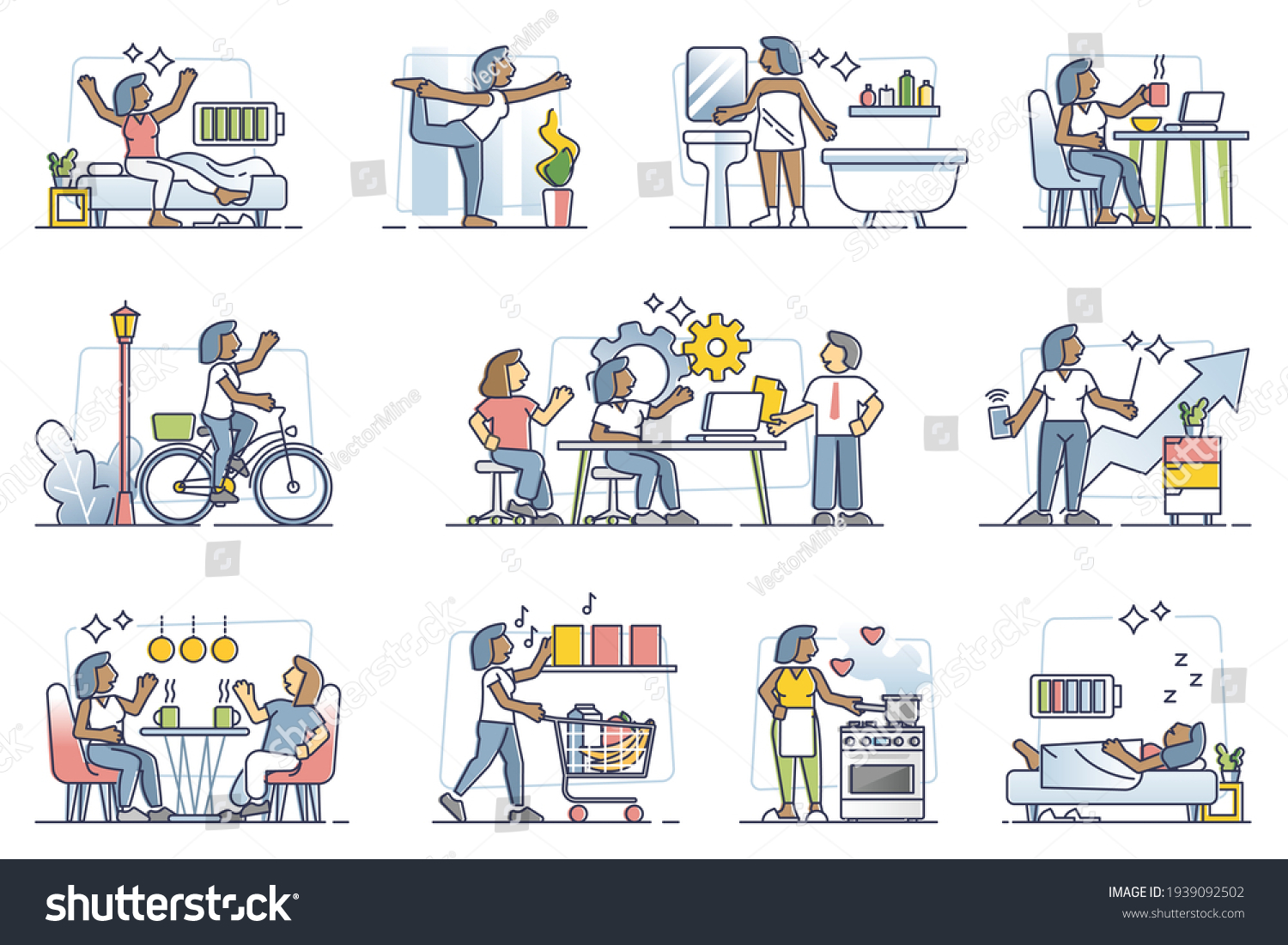 Daily routine and everyday life habits with - Royalty Free Stock Vector ...