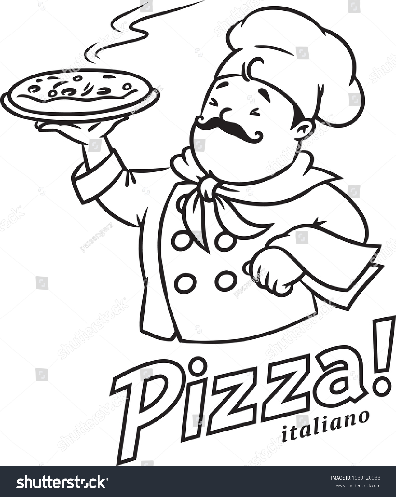 Funny italian chef with pizza. Emblem design - Royalty Free Stock ...