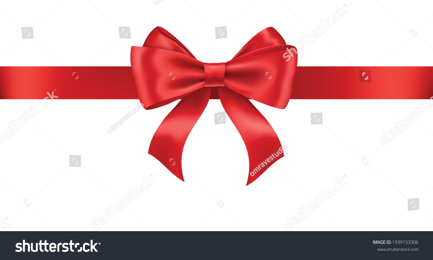Realistic red ribbon and bow isolated on white #1939153306