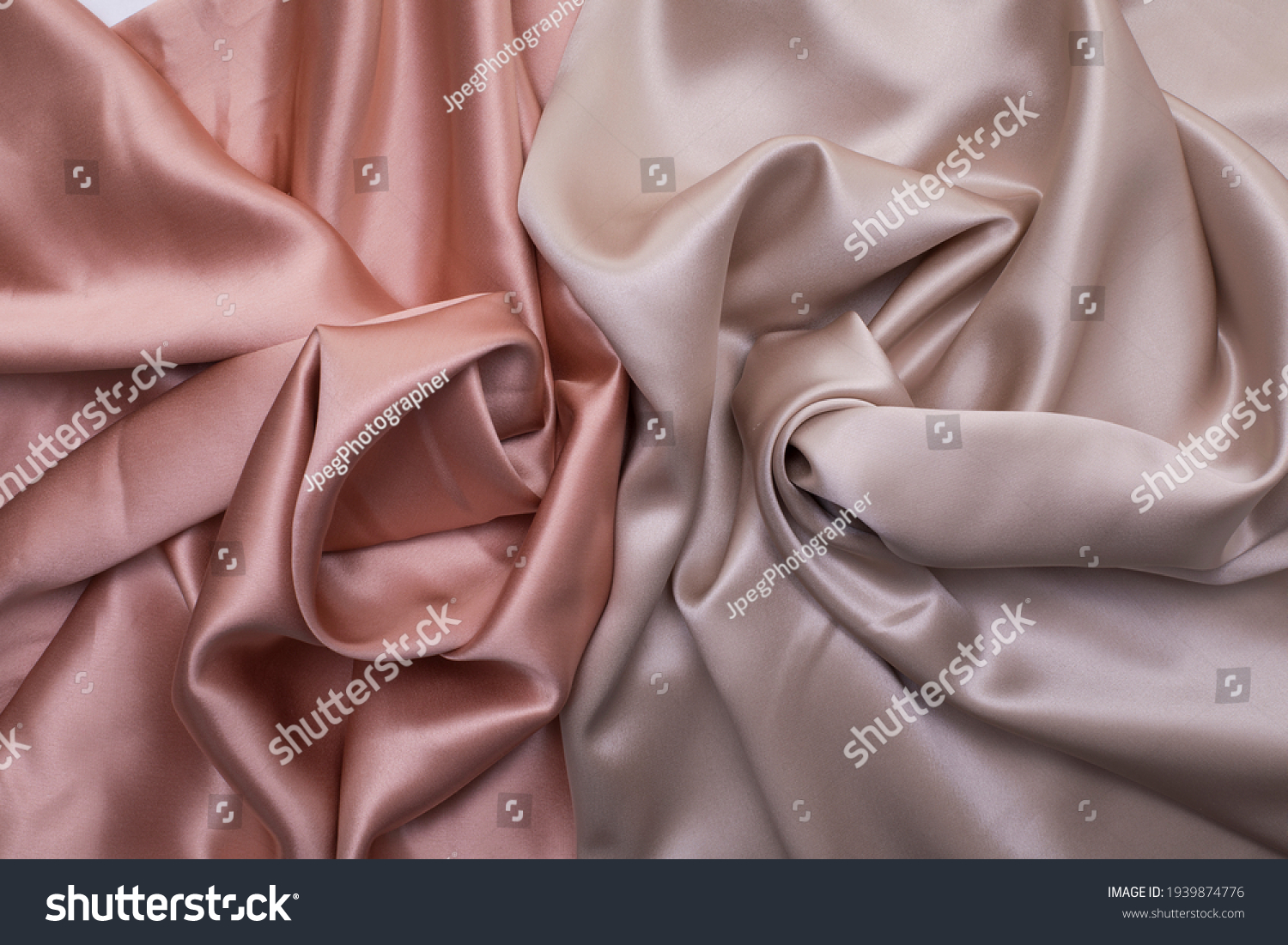 Silk bed sheets texture, pink silk fabric with decorative pleats #1939874776