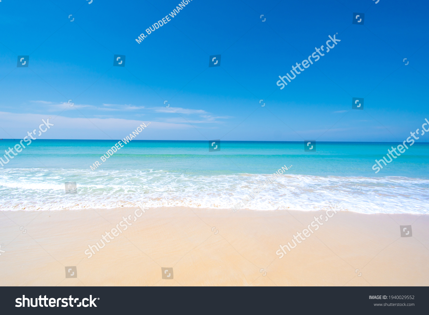 Nature landscape view of beautiful tropical beach and sea in sunny day. Beach sea space area #1940029552