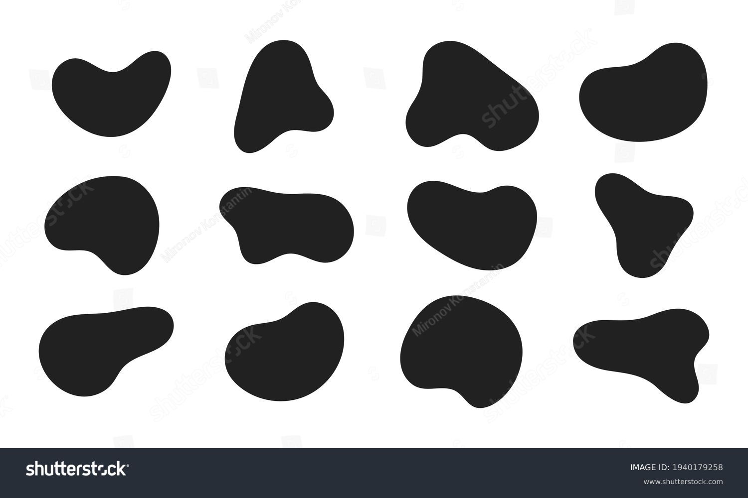 12 Modern liquid irregular blob shape abstract elements graphic flat style design fluid vector illustration set. #1940179258