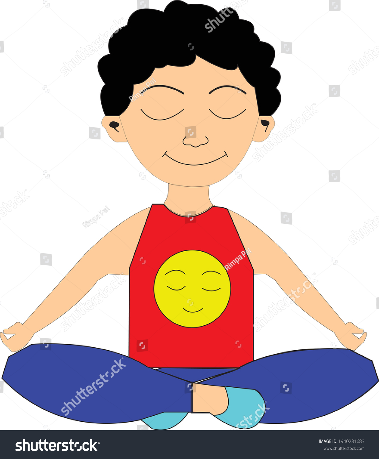 A boy sit down in calmness - Royalty Free Stock Vector 1940231683 ...