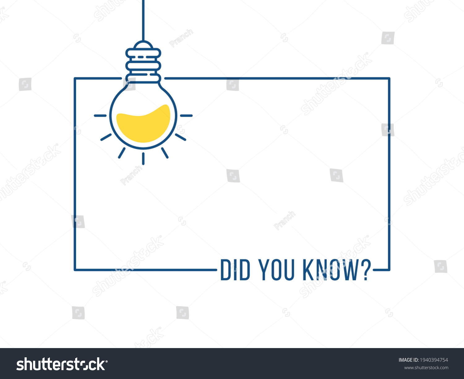 blue frame with hanging bulb like like did you know. concept of easy recipe or think outside box or importance facts. outline flat simple trend graphic linear web banner art design thin line element #1940394754