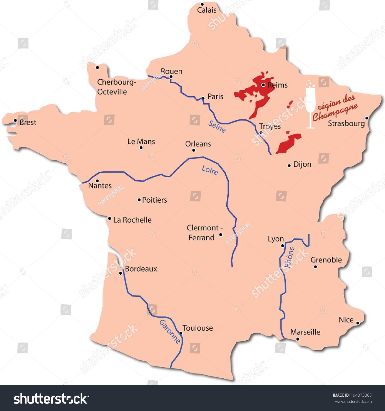 map wine region of champagne - Royalty Free Stock Vector 194073068 ...